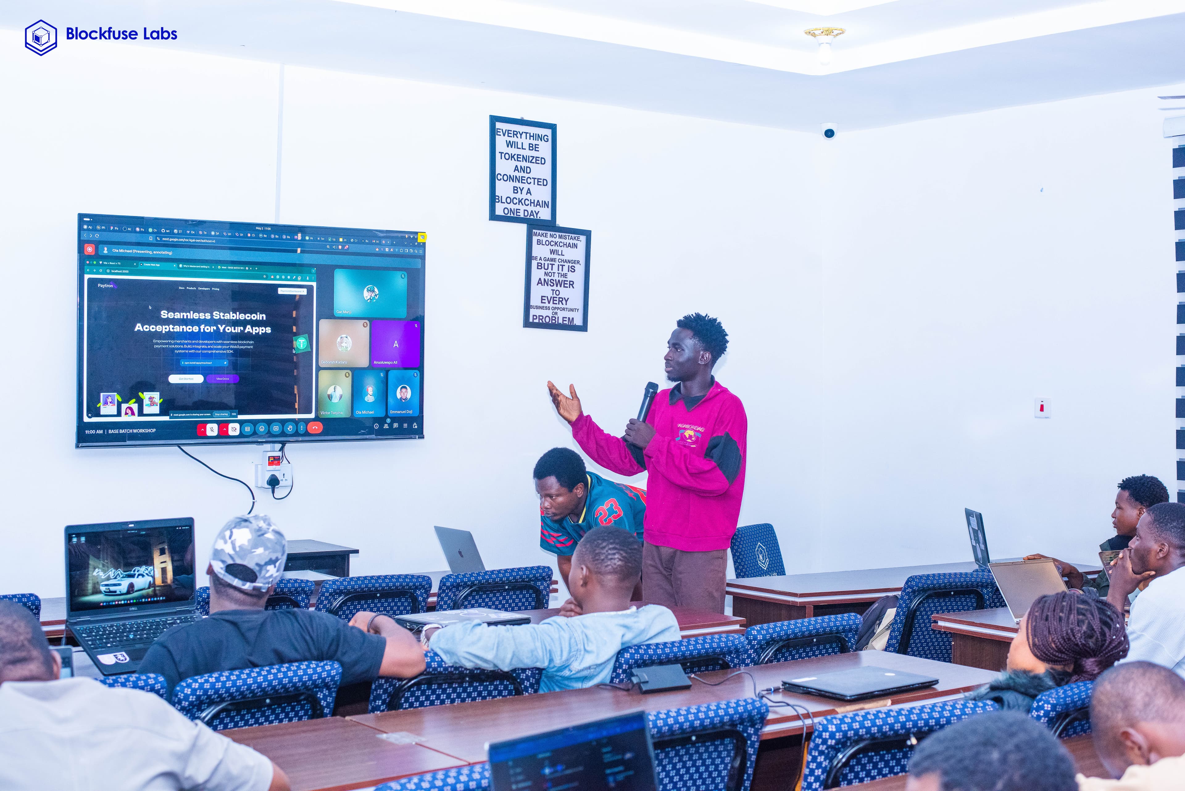 A Blockfuse Labs engineer presenting a product workshop